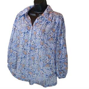 Free People Happy Days cotton Floral Festival Blouse size Small